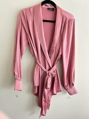 VICI Dusky Rose Satin Tie-Waist Blouse